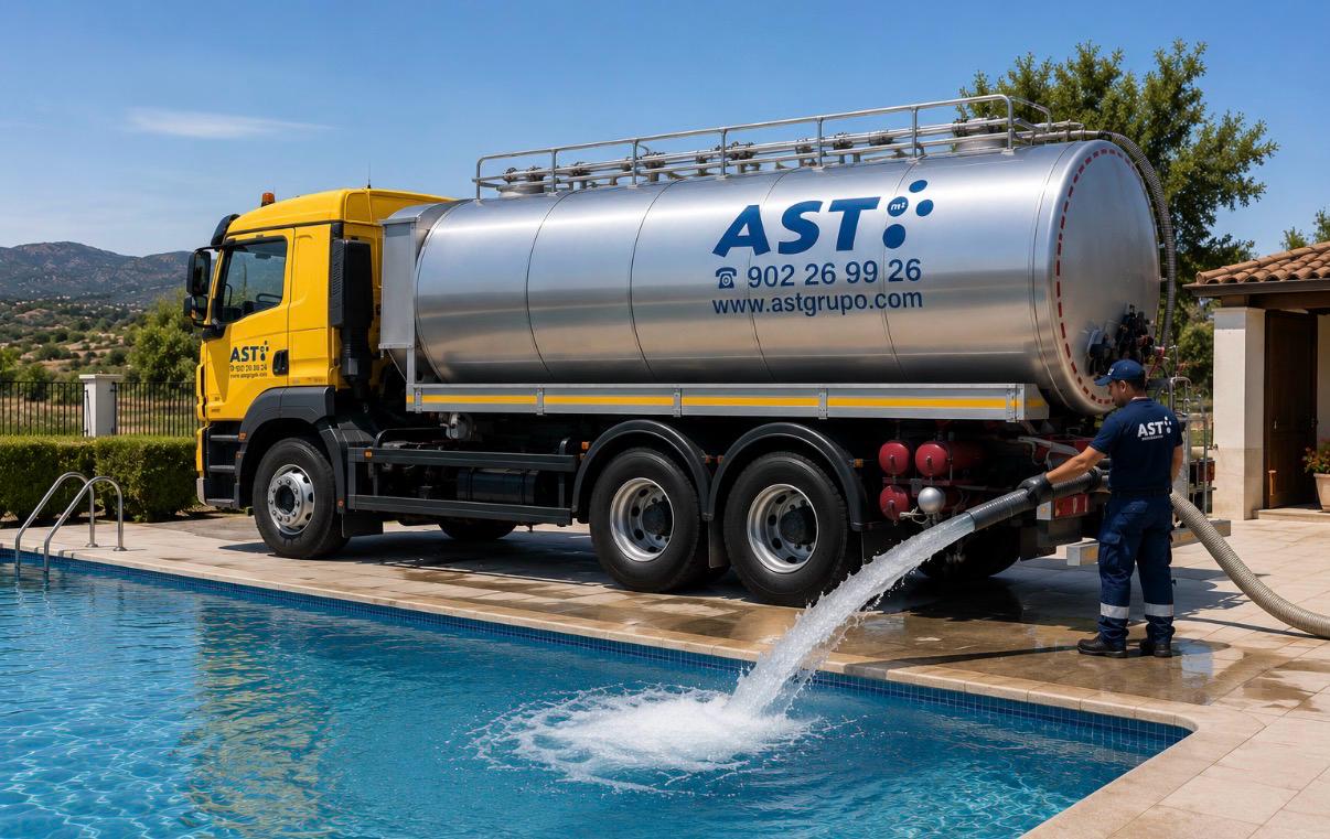 Llenado de piscina mediante camión cisterna AST Grupo en Madrid